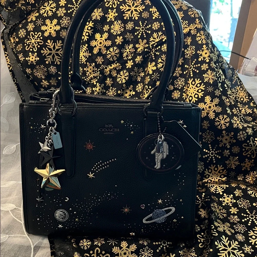 Coach Rare NASA Space black Shoulder Bag with Charms - Picture 2 of 16